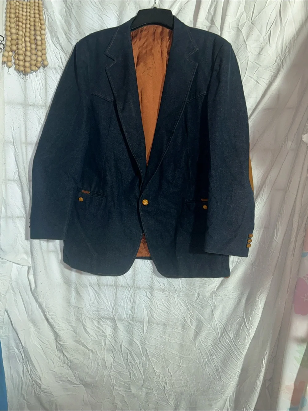 Men's Denim Blazer with Rust-Orange Lining
